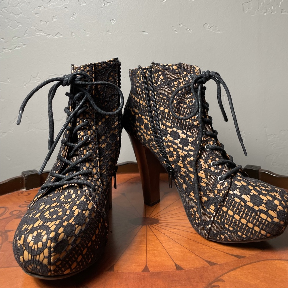 Lace Covered Heeled Ankle Boots